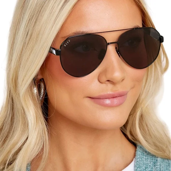 DIFF Dash Sunglasses Aviators Black Frame Grey Lens Unisex NIB - Picture 7 of 15
